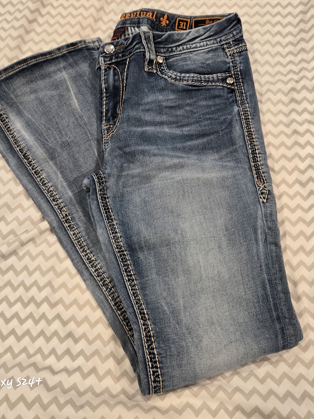 Rock Revival Kyla Medium Blue Bootcut Jeans with Contrast Stitching